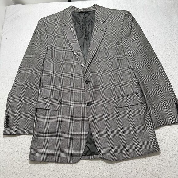 Jos. A. Bank Men's 44 Long Silk + Camel Hair Houndstooth Black White Suit Jacket